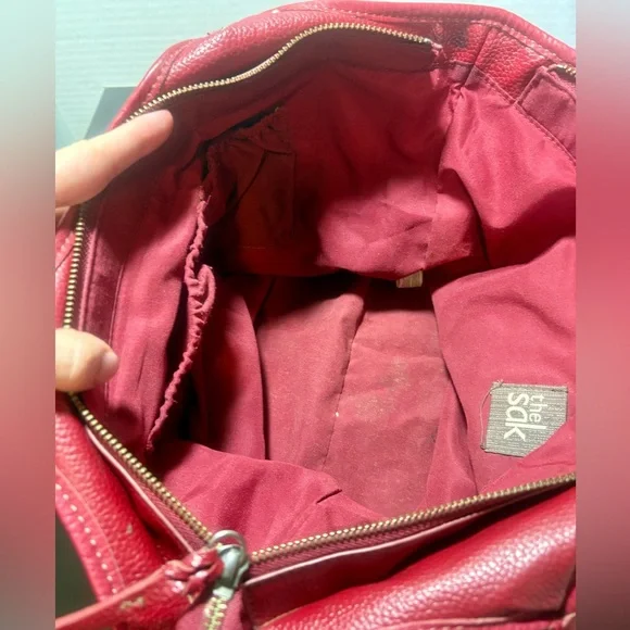 THE SAK Punch Red Pebbled Leather Tote Shoulder Bag - Picture 8 of 10